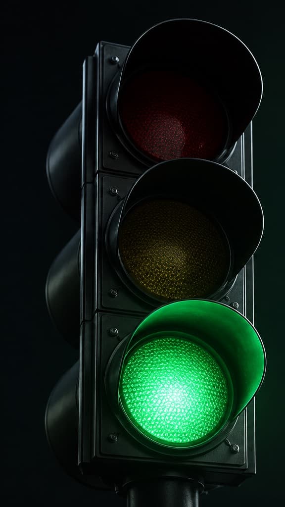 A traffic light showing green.